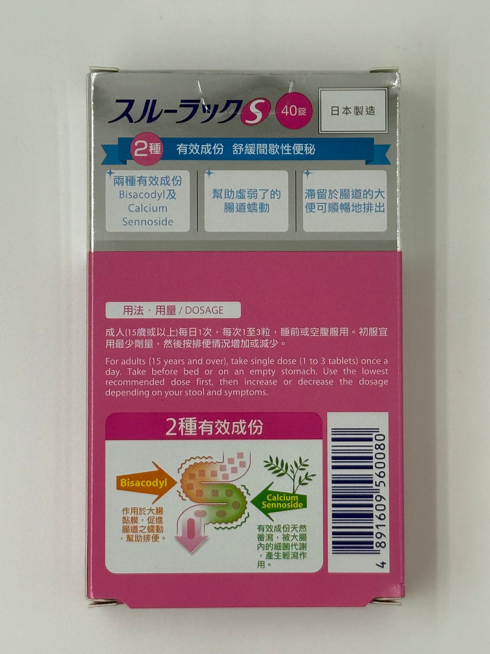 日本白兔牌 便秘糖衣丸 40'S SURULAC S ENTERIC COATED TABLETS 40'S