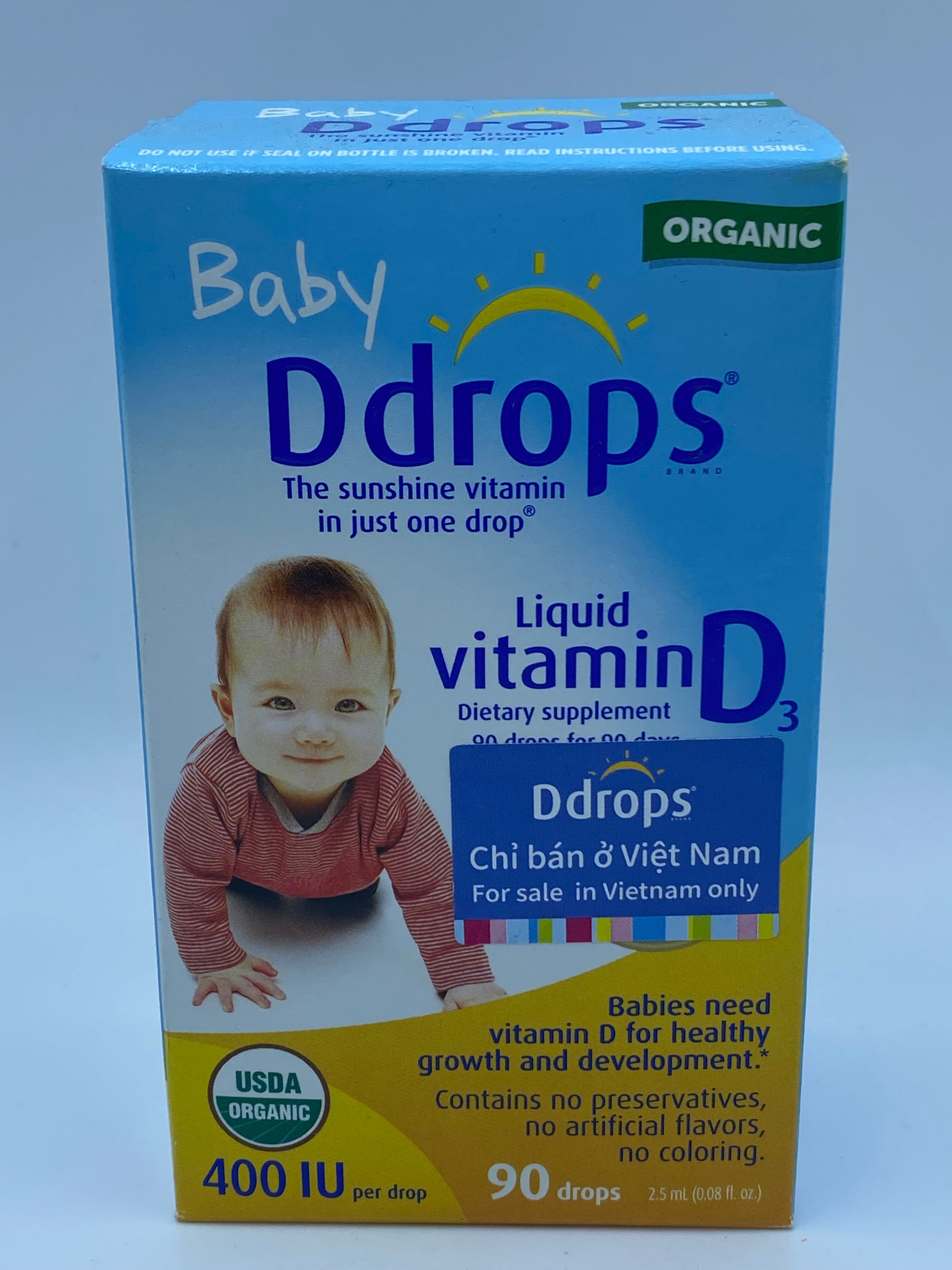 BABY DDROPS婴儿维生素D3滴剂2.5ML BABY D-DROPS LIQUID VITAMIN D3 400IU 90 DROPS